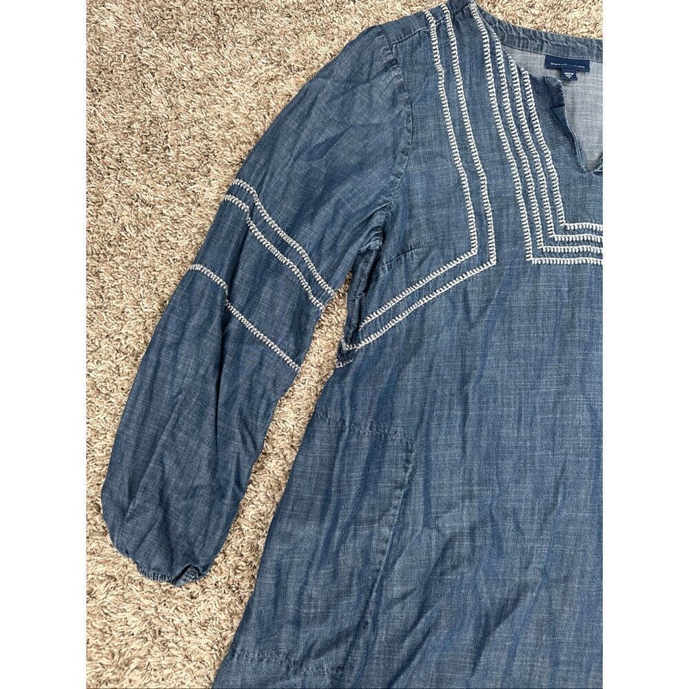J. Jill Pure Jill Indigo Whipstitched Embroidered Dress Blue tencel lyocell M - Picture 11 of 11